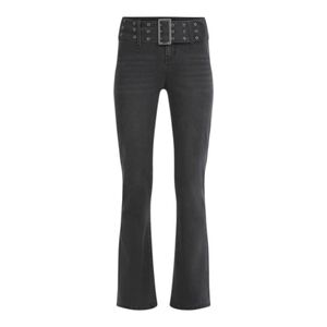 Madden NYC Grommet Belt Low Rise Bootcut Off Black Jeans Size 8 Y2k Grunge